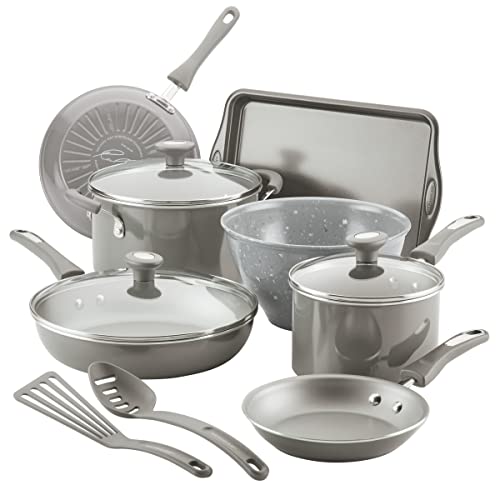 Rachael Ray Get Cooking! Nonstick Cookware Pots and Pans Set, Includes Baking Pan and Cooking Tools, 12 Piece - Gray - My Kitchen Products