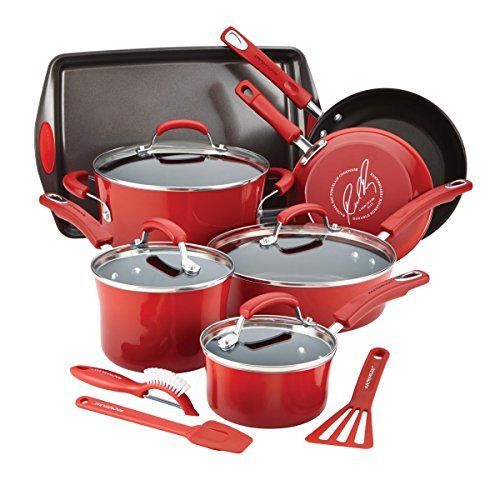 Rachael Ray Hard Enamel Nonstick Cookware Set, 14-pc - Red - My Kitchen Products