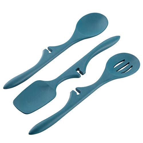 Rachael Ray Kitchen Tools and Gadgets Nonstick Utensils/Lazy Spoonula, Solid and Slotted Spoon, 3 Piece, Marine Blue - My Kitchen Products