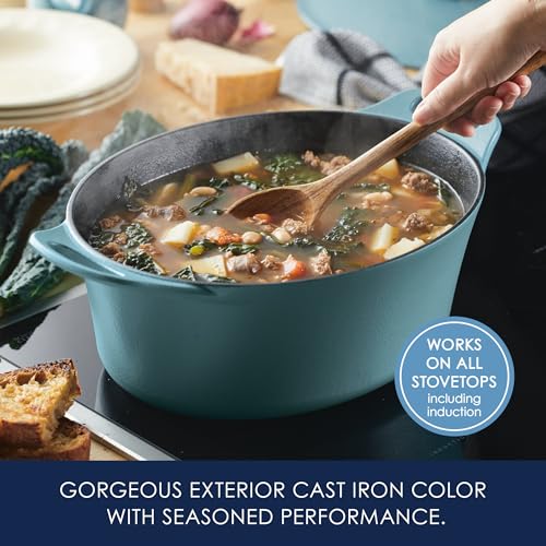 Rachael Ray NITRO Cast Iron Dutch Oven, 6.5 Quart, Agave Blue - My Kitchen Products