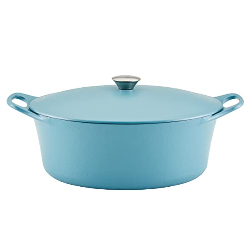 Rachael Ray NITRO Cast Iron Dutch Oven, 6.5 Quart, Agave Blue - My Kitchen Products