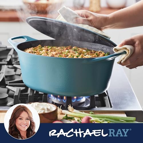 Rachael Ray NITRO Cast Iron Dutch Oven, 6.5 Quart, Agave Blue - My Kitchen Products