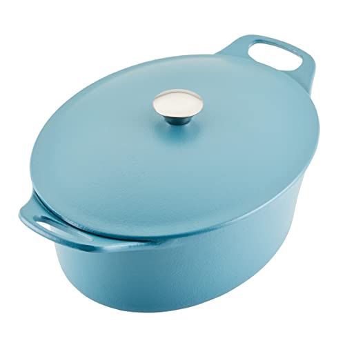 Rachael Ray NITRO Cast Iron Dutch Oven, 6.5 Quart, Agave Blue - My Kitchen Products