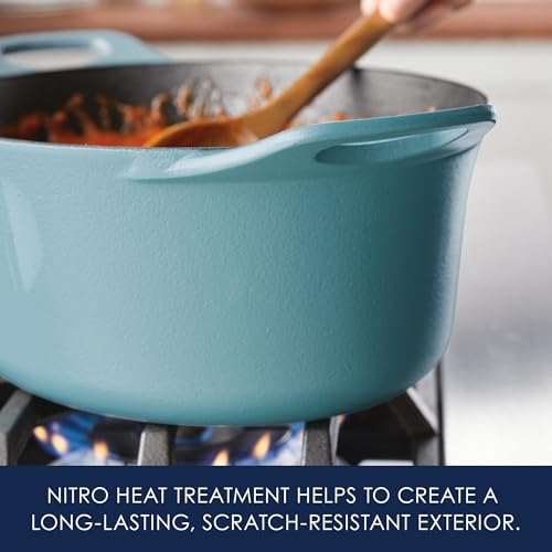 Rachael Ray NITRO Cast Iron Dutch Oven, 6.5 Quart, Agave Blue - My Kitchen Products