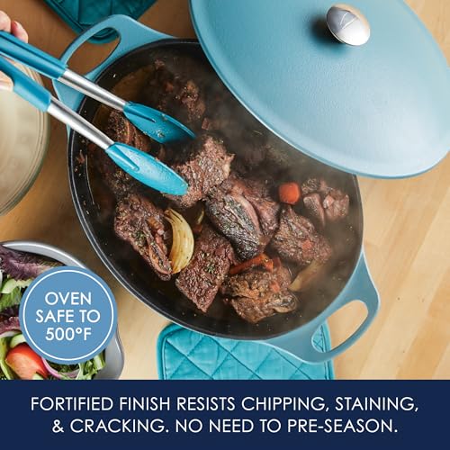 Rachael Ray NITRO Cast Iron Dutch Oven, 6.5 Quart, Agave Blue - My Kitchen Products