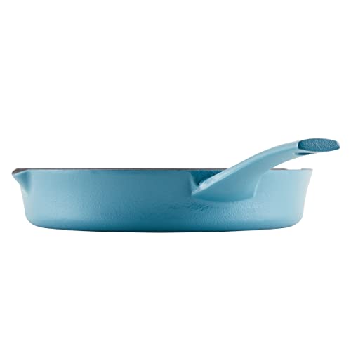 Rachael Ray NITRO Cast Iron Fryin Pan/Skillet with Helper Handle and Pour Spouts, 12 Inch - Agave Blue - My Kitchen Products
