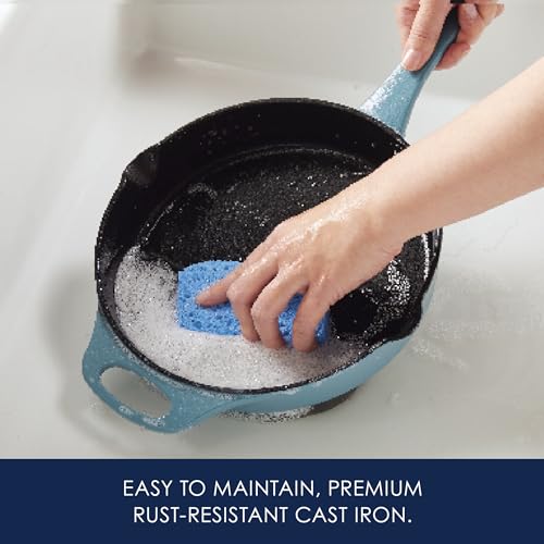Rachael Ray NITRO Cast Iron Fryin Pan/Skillet with Helper Handle and Pour Spouts, 12 Inch - Agave Blue - My Kitchen Products