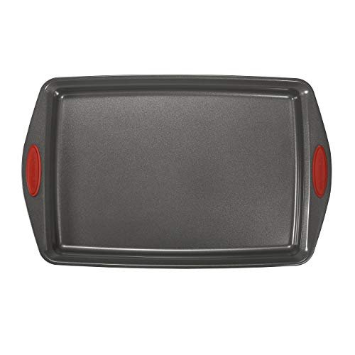 Rachael Ray Nonstick Bakeware with Grips includes Nonstick Bread Pan, Baking Pan, Cake Pans and Cookie Sheet / Baking Sheet - 5 Piece, Gray with Red Grips - My Kitchen Products