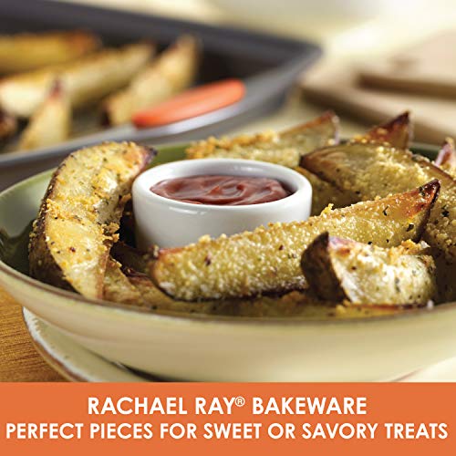 Rachael Ray Nonstick Bakeware with Grips, Nonstick Cookie Sheet / Baking Sheet - 10 Inch x 15 Inch, Gray with Orange Grips - My Kitchen Products