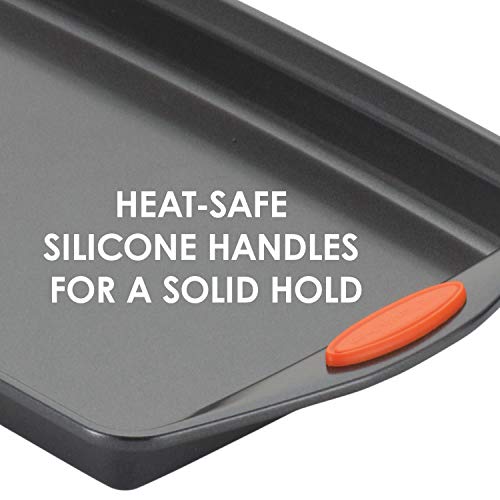 Rachael Ray Nonstick Bakeware with Grips, Nonstick Cookie Sheet / Baking Sheet - 10 Inch x 15 Inch, Gray with Orange Grips - My Kitchen Products