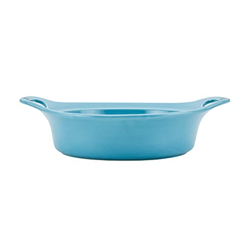 Rachael Ray Solid Glaze Ceramics Casserole Bakeware/Baker Set with Shared Lid, 3 Piece, Agave Blue - My Kitchen Products