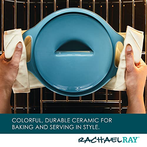 Rachael Ray Solid Glaze Ceramics Casserole Bakeware/Baker Set with Shared Lid, 3 Piece, Agave Blue - My Kitchen Products