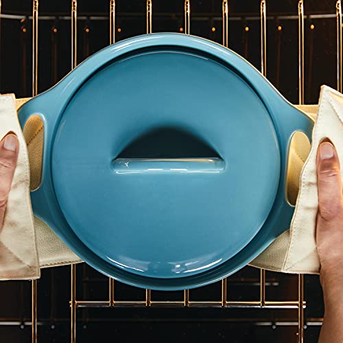 Rachael Ray Solid Glaze Ceramics Casserole Bakeware/Baker Set with Shared Lid, 3 Piece, Agave Blue - My Kitchen Products