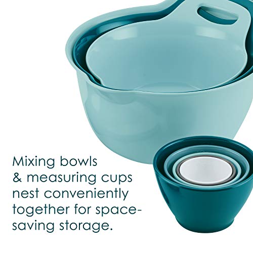 Rachael Ray Tools and Gadgets Mix and Measure Cooking / Baking Prep Set with Mixing Bowls, Measuring Cups, and Tools - 10 Piece, Light Blue and Teal - My Kitchen Products