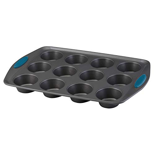 Rachael Ray Yum -o! Nonstick Bakeware 12-Cup Muffin Tin With Grips / Nonstick Cupcake Tin With Grips - 12 Cup, Gray - My Kitchen Products
