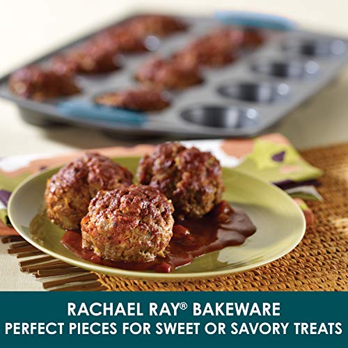 Rachael Ray Yum -o! Nonstick Bakeware 12-Cup Muffin Tin With Grips / Nonstick Cupcake Tin With Grips - 12 Cup, Gray - My Kitchen Products