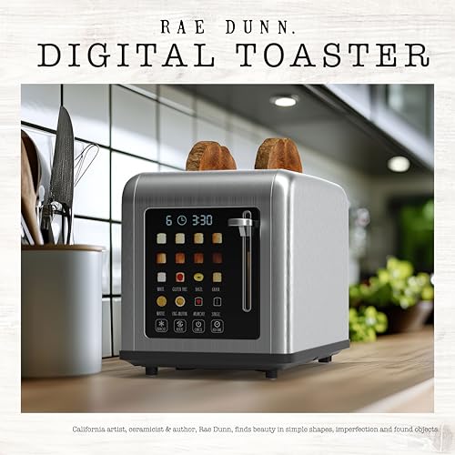 Rae Dunn 2 Slice Smart Toaster, Digital Display, Wide Slots, 8 Browning Levels, 6 Bread Types, 4 Functions (Defrost, Reheat, Cancel, Add Time), 825W Digital Stainless Steel - My Kitchen Products
