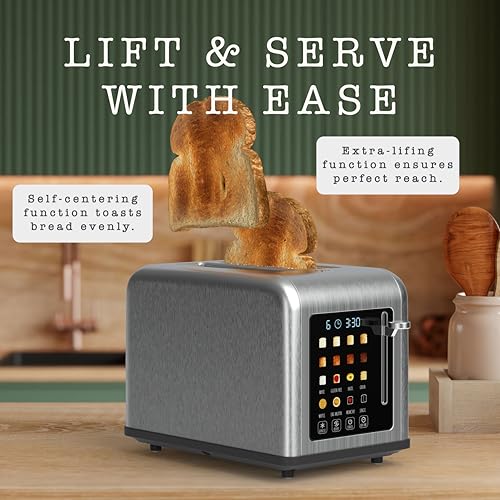 Rae Dunn 2 Slice Smart Toaster, Digital Display, Wide Slots, 8 Browning Levels, 6 Bread Types, 4 Functions (Defrost, Reheat, Cancel, Add Time), 825W Digital Stainless Steel - My Kitchen Products
