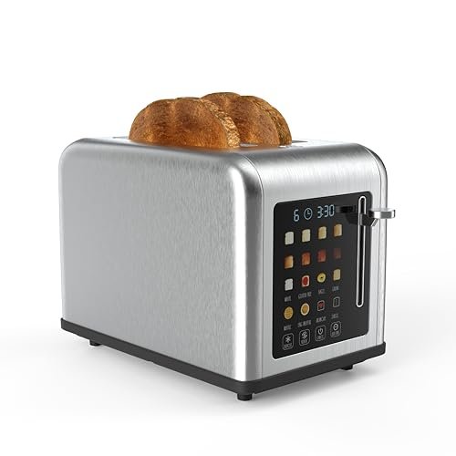 Rae Dunn 2 Slice Smart Toaster, Digital Display, Wide Slots, 8 Browning Levels, 6 Bread Types, 4 Functions (Defrost, Reheat, Cancel, Add Time), 825W Digital Stainless Steel - My Kitchen Products