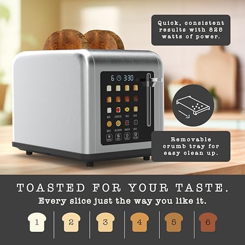 Rae Dunn 2 Slice Smart Toaster, Digital Display, Wide Slots, 8 Browning Levels, 6 Bread Types, 4 Functions (Defrost, Reheat, Cancel, Add Time), 825W Digital Stainless Steel - My Kitchen Products