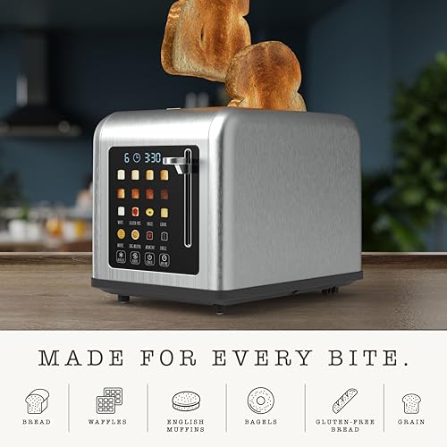 Rae Dunn 2 Slice Smart Toaster, Digital Display, Wide Slots, 8 Browning Levels, 6 Bread Types, 4 Functions (Defrost, Reheat, Cancel, Add Time), 825W Digital Stainless Steel - My Kitchen Products