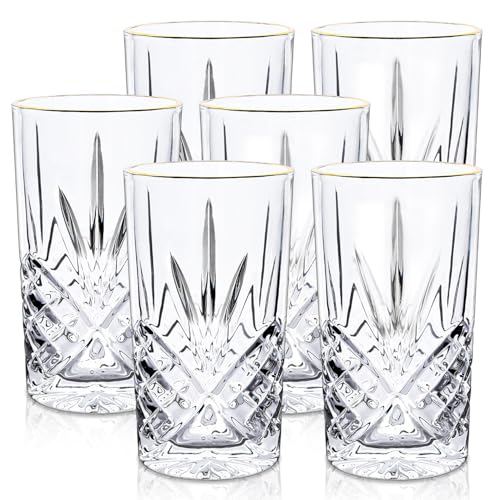 Raisaplin Highball Glasses Set of 6, 13 oz Lead-Free Crystal Drinking Water Glasses Tall Glass Cups Mixed Drink Cocktail