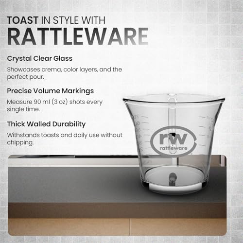 Rattleware Espresso Shot Glass Pitcher – Double Spouted Genuine Barista Measuring Cup with Graduations in Ml & Oz – High-Volume, Commercial-Grade for Swift Espresso Pouring & Precision (3 Oz, 2-Pc) - My Kitchen Products