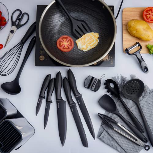 RAXCO Kitchen Utensils Set,18-Piece Cooking Utensils and Knife Set,Black - My Kitchen Products