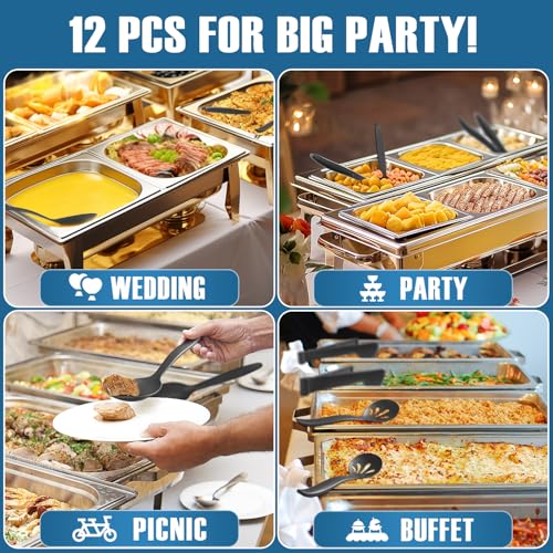 RayPard Reusable Plastic Serving Utensils Set of 12, Wheat straw Large Serving set 10" Serving Spoons/10" Slotted Spoons/9.4" Tongs, for Party Buffet Catering (Black, Not for Cooking) - My Kitchen Products
