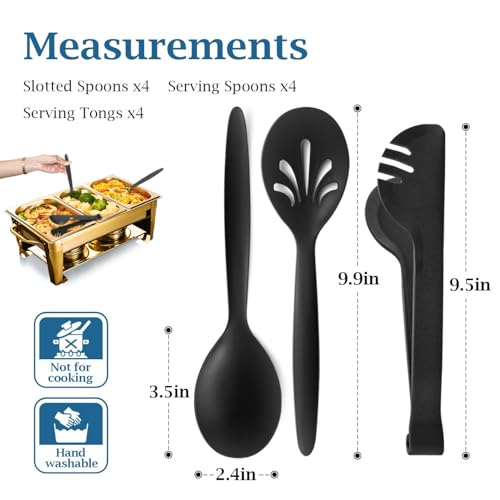 RayPard Reusable Plastic Serving Utensils Set of 12, Wheat straw Large Serving set 10" Serving Spoons/10" Slotted Spoons/9.4" Tongs, for Party Buffet Catering (Black, Not for Cooking) - My Kitchen Products