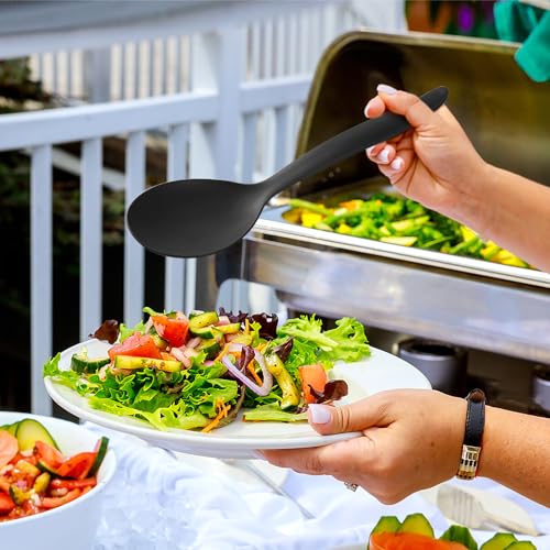 RayPard Reusable Plastic Serving Utensils Set of 12, Wheat straw Large Serving set 10" Serving Spoons/10" Slotted Spoons/9.4" Tongs, for Party Buffet Catering (Black, Not for Cooking) - My Kitchen Products