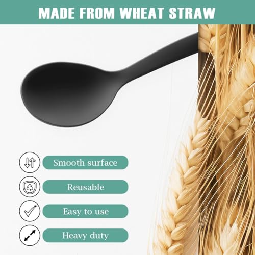 RayPard Reusable Plastic Serving Utensils Set of 12, Wheat straw Large Serving set 10" Serving Spoons/10" Slotted Spoons/9.4" Tongs, for Party Buffet Catering (Black, Not for Cooking) - My Kitchen Products