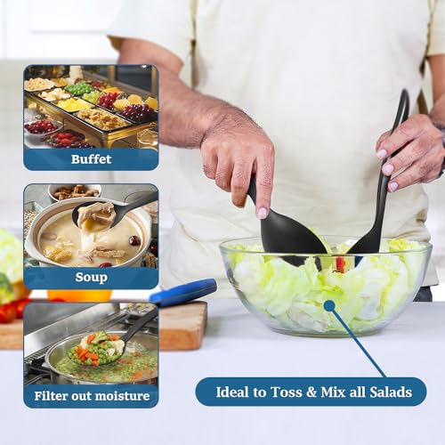 RayPard Reusable Plastic Serving Utensils Set of 12, Wheat straw Large Serving set 10" Serving Spoons/10" Slotted Spoons/9.4" Tongs, for Party Buffet Catering (Black, Not for Cooking) - My Kitchen Products
