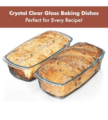 Razab LARGE 7.6 Cups/1800 ML/1.9 Qt Glass Loaf Pan with Lids (Set of 2) - Meatloaf Pan BPA free Airtight Lids Grip Handle Easy Carry, Microwave and Oven Safe - Loaf Pans For Baking Bread, Cakes - My Kitchen Products
