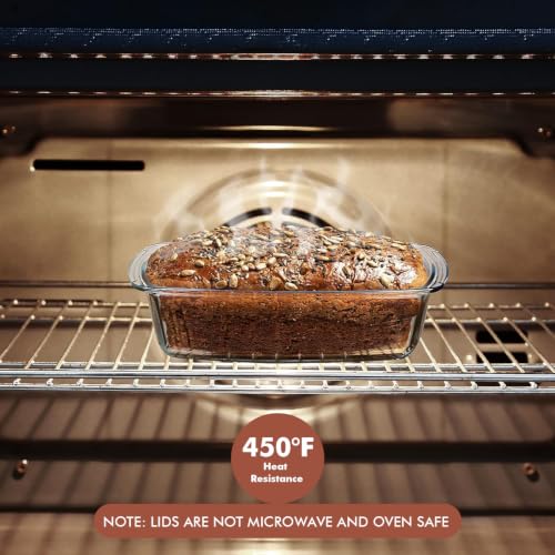 Razab LARGE 7.6 Cups/1800 ML/1.9 Qt Glass Loaf Pan with Lids (Set of 2) - Meatloaf Pan BPA free Airtight Lids Grip Handle Easy Carry, Microwave and Oven Safe - Loaf Pans For Baking Bread, Cakes - My Kitchen Products
