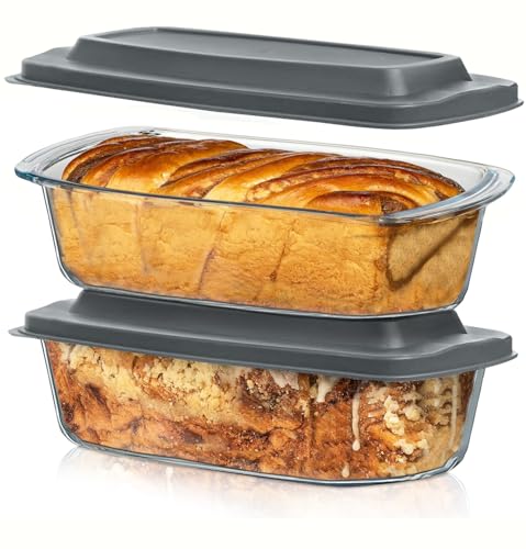 Razab LARGE 7.6 Cups/1800 ML/1.9 Qt Glass Loaf Pan with Lids (Set of 2) - Meatloaf Pan BPA free Airtight Lids Grip Handle Easy Carry, Microwave and Oven Safe - Loaf Pans For Baking Bread, Cakes - My Kitchen Products