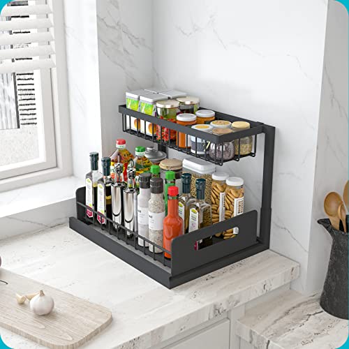 REALINN Under Sink Organizer, L-Shaped 2 Tier Pull Out Cabinet Organizer for Kitchen and Bathroom, Slide Out Under Cabinet Storage, Metal Under Sink Storage with Sliding Drawer, 50 lbs, Black 2 Pack - My Kitchen Products