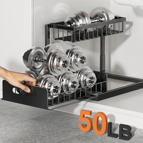 REALINN Under Sink Organizer, L-Shaped 2 Tier Pull Out Cabinet Organizer for Kitchen and Bathroom, Slide Out Under Cabinet Storage, Metal Under Sink Storage with Sliding Drawer, 50 lbs, Black 2 Pack - My Kitchen Products