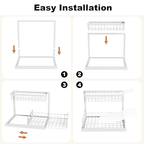 REALINN Under Sink Organizer, Pull Out Cabinet Organizer, 2 Tier Metal Slide Out Shelf with L Shaped Design for Kitchen, Bathroom, Laundry, and Utility Cabinet Storage for Deep Cabinets, White, 2 Pack - My Kitchen Products