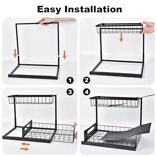 REALINN Under Sink Organizer, Pull Out Cabinet Organizer, 2 Tier Metal Slide Out Shelf with L Shaped Design for Kitchen, Bathroom, Laundry, and Utility Cabinet Storage for Deep Cabinets, Black, 1 Pack - My Kitchen Products