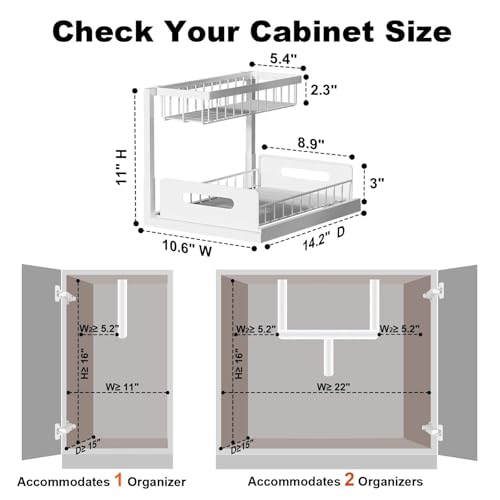 REALINN Under Sink Organizer, Pull Out Cabinet Organizer, 2 Tier Metal Slide Out Shelf with L Shaped Design for Kitchen, Bathroom, Laundry, and Utility Cabinet Storage for Deep Cabinets, White, 2 Pack - My Kitchen Products