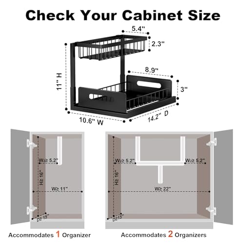 REALINN Under Sink Organizer, Pull Out Cabinet Organizer, 2 Tier Metal Slide Out Shelf with L Shaped Design for Kitchen, Bathroom, Laundry, and Utility Cabinet Storage for Deep Cabinets, Black, 1 Pack - My Kitchen Products
