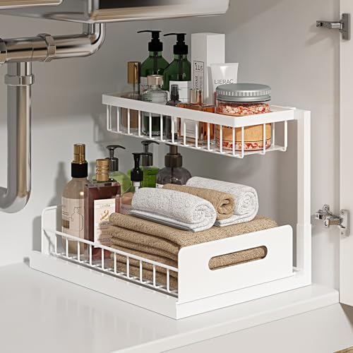REALINN Under Sink Organizer, Pull Out Cabinet Organizer 2 Tier Slide Out Sink Shelf Cabinet Storage Shelves, Under Sink Storage for Kitchen Bathroom Cabinet, White, 1 Pack - My Kitchen Products