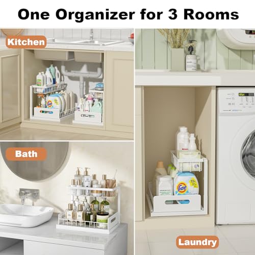 REALINN Under Sink Organizer, Pull Out Cabinet Organizer 2 Tier Slide Out Sink Shelf Cabinet Storage Shelves, Under Sink Storage for Kitchen Bathroom Cabinet, White, 1 Pack - My Kitchen Products