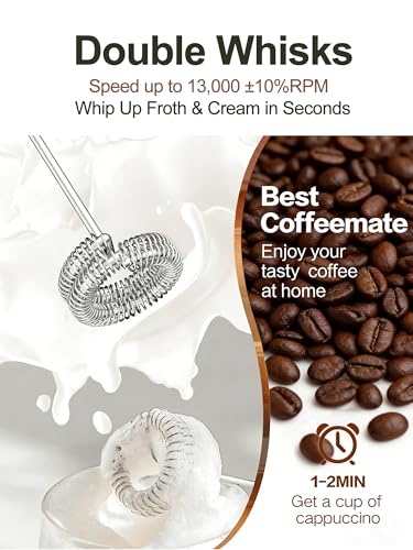 Rechargeable Milk Frother, Coffee Frother Handheld Wand, IP67 Waterproof Electric Foam Maker, High Power High-speed Drink Mixer Foamer for Matcha, Lattes, Cappuccino - My Kitchen Products