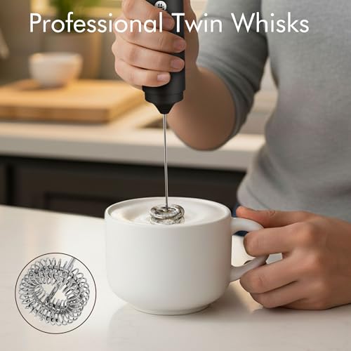 Rechargeable Milk Frother Handheld, 2-IN-1 Dual Spring Whisk Electric Frother Wand for Cappuccino Latte Macchiato, Portable Drink Mixer for Coffee, Matcha, Hot Chocolate - My Kitchen Products