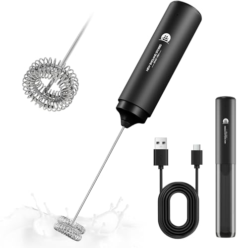 Rechargeable Milk Frother Handheld, 2-IN-1 Dual Spring Whisk Electric Frother Wand for Cappuccino Latte Macchiato, Portable Drink Mixer for Coffee, Matcha, Hot Chocolate - My Kitchen Products