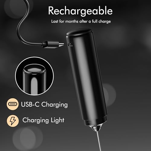 Rechargeable Milk Frother Handheld, 2-IN-1 Dual Spring Whisk Electric Frother Wand for Cappuccino Latte Macchiato, Portable Drink Mixer for Coffee, Matcha, Hot Chocolate - My Kitchen Products