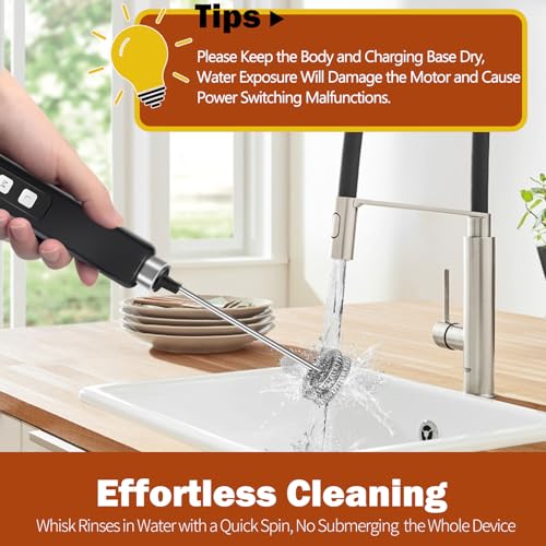Rechargeable Milk Frother Handheld with 3 Detachable Stainless Whisks, 3 Speed Adjustable Drink Mixer, Mini Frother Wand for Coffee, Matcha, Protein Shakes, with Charging Base and Whisk Storage - My Kitchen Products