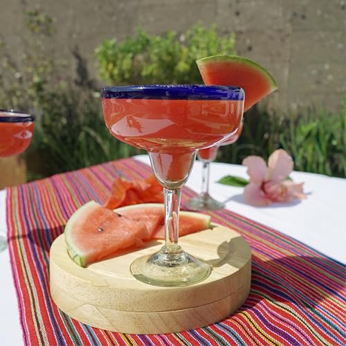Recreado Cobalt Blue Rim Margarita Glasses Set of 4 – Hand Blown Mexican Glassware – 14 oz Recycled Glass Margarita Glass – Hand blown Mexican Drinking Glasses for Cocktails & Tequila - My Kitchen Products